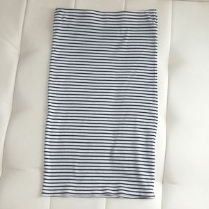 Navy white striped stretch midi skirt